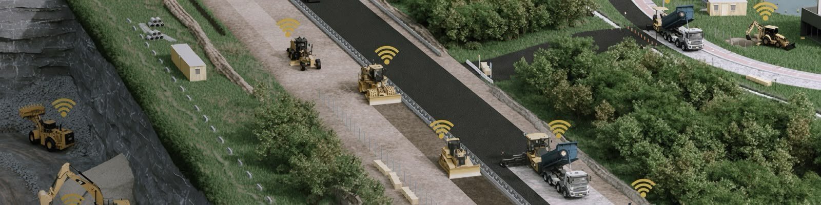 Chantier d’infrastructure connecté : engins de terrassement et de revêtement supervisés en temps réel